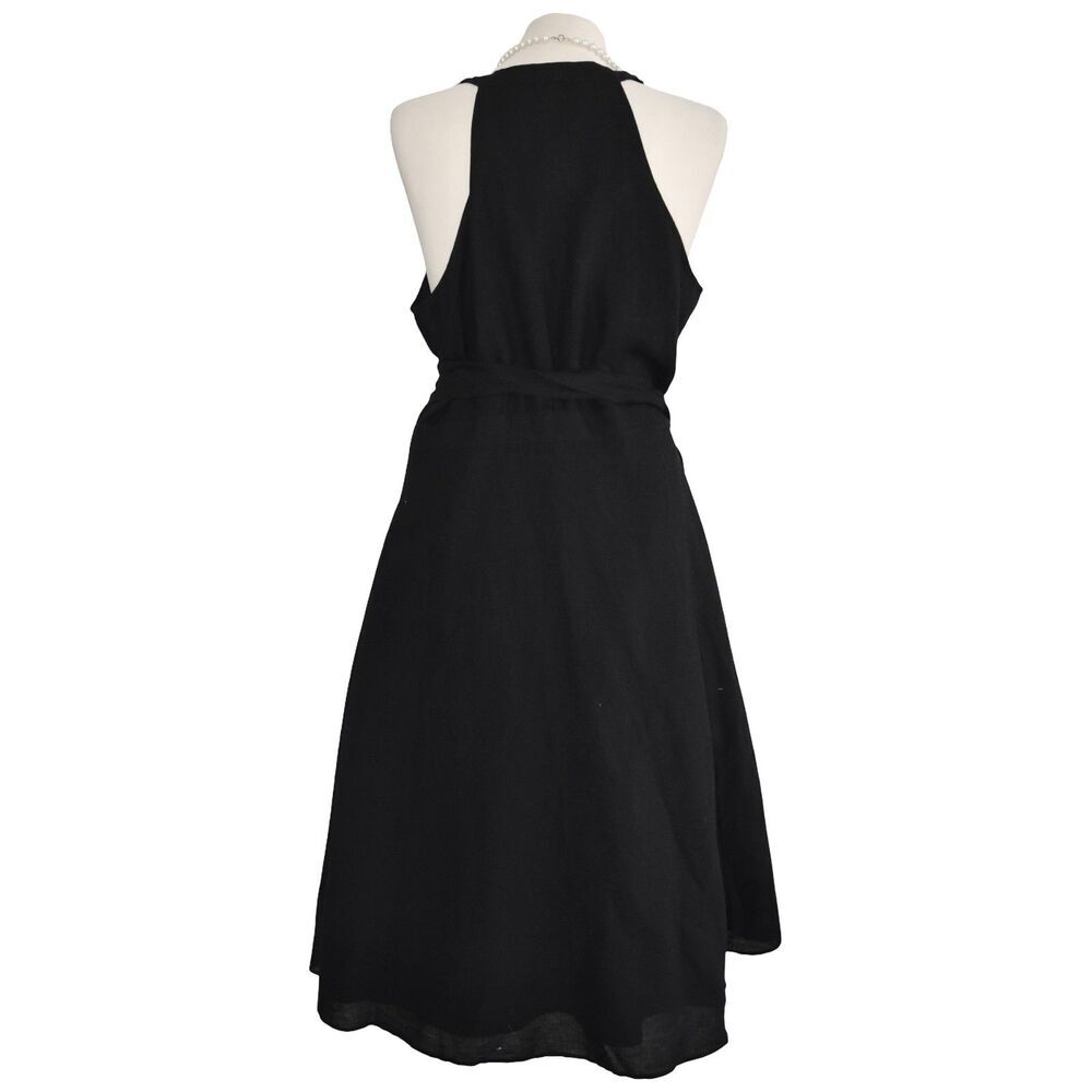 NWT J. Crew Linen Cotton Wrap Dress Black Belted Sweet V Neck Sz L Minimalist - Picture 3 of 9